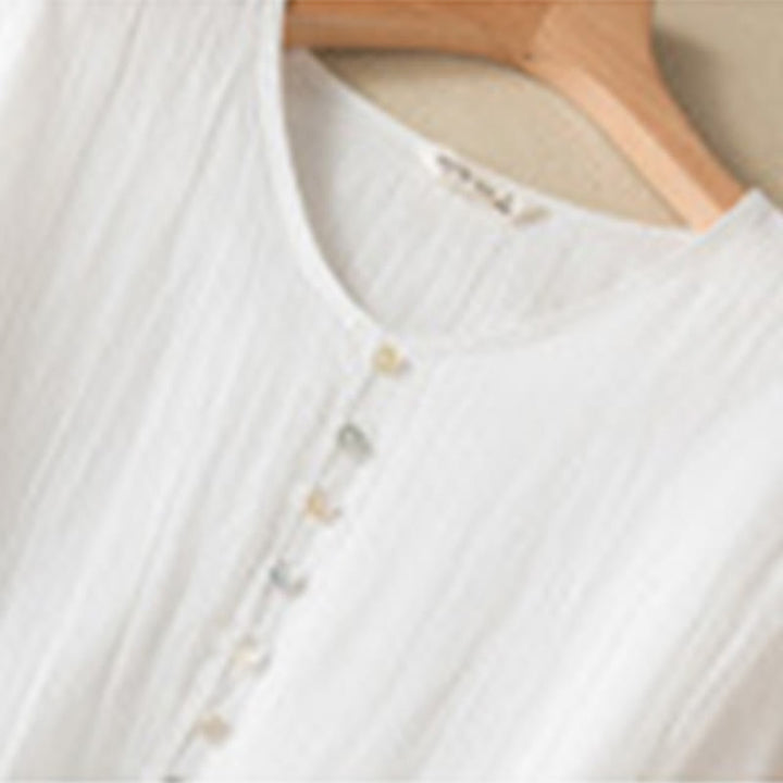 Letnia sukienka midi z bawełny z dekoltem w serek i krótkim rękawem "Buddha Stones" - image 25