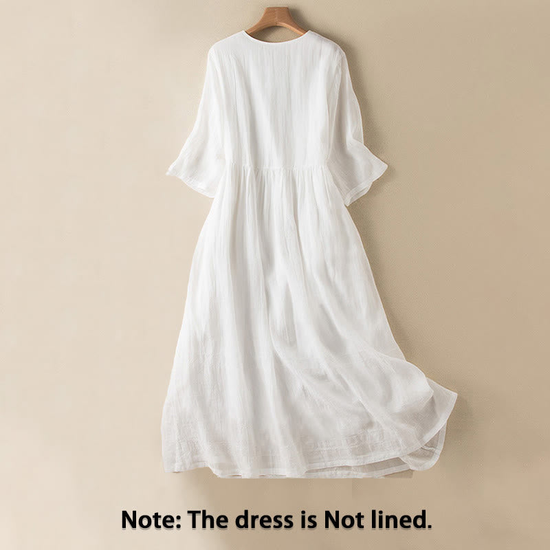 Letnia sukienka midi z bawełny z dekoltem w serek i krótkim rękawem "Buddha Stones" - image 17