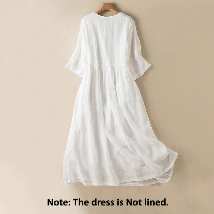 Letnia sukienka midi z bawełny z dekoltem w serek i krótkim rękawem "Buddha Stones" - image 17