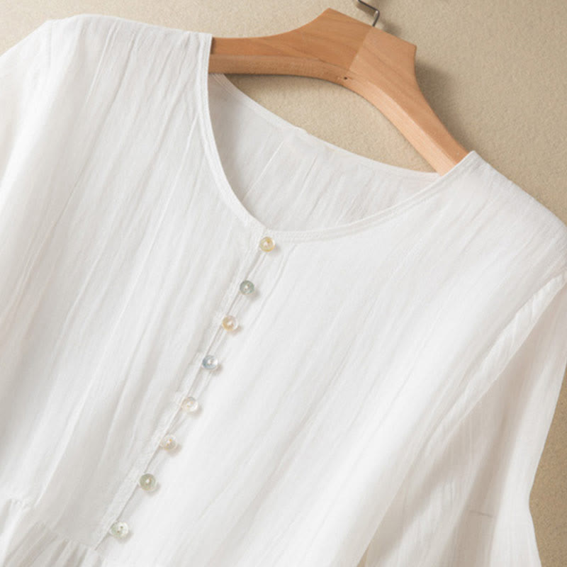 Letnia sukienka midi z bawełny z dekoltem w serek i krótkim rękawem "Buddha Stones" - image 18