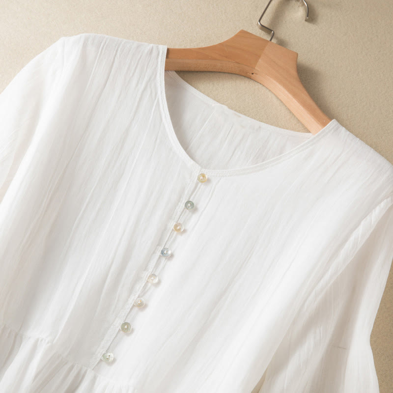 Letnia sukienka midi z bawełny z dekoltem w serek i krótkim rękawem "Buddha Stones" - image 31