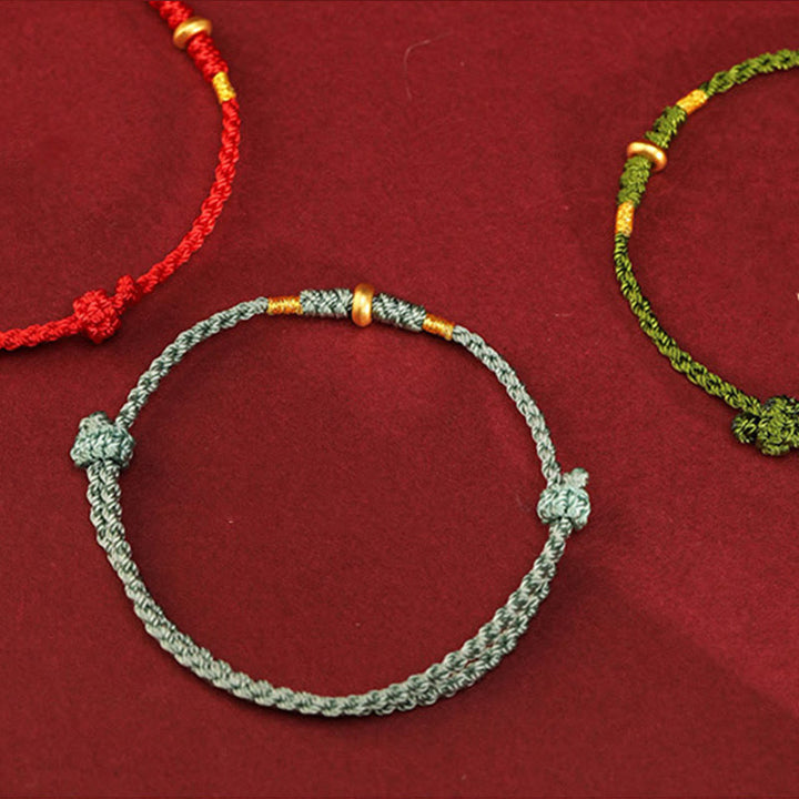 Buddha Stones 999 Złote Małe Koraliki Szczęścia Ochrona Sznurka Szczęścia Bransoletka Pleciona Bransoletka na Nogę - image 14