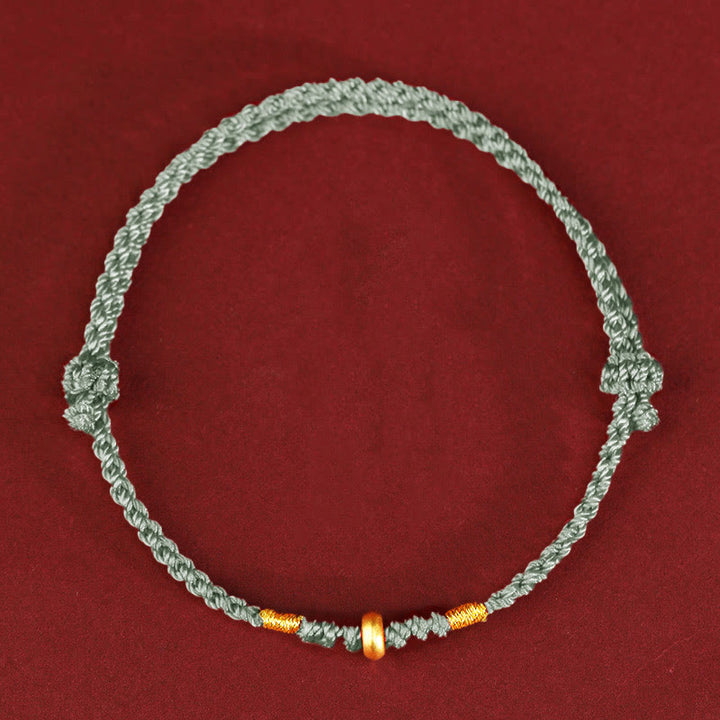 Buddha Stones 999 Złote Małe Koraliki Szczęścia Ochrona Sznurka Szczęścia Bransoletka Pleciona Bransoletka na Nogę - Złota bransoletka na kostkę 999 (obwód 19-23 cm) - Jasnozielona lina - image 10