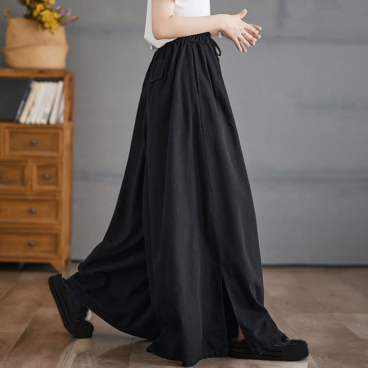 Spodnie damskie z szerokimi nogawkami i kieszeniami w stylu retro z Buddha Stones i rozcięciem na nogawce - Czarny - US12, UK/AU16, EU44 (3XL) - image 10