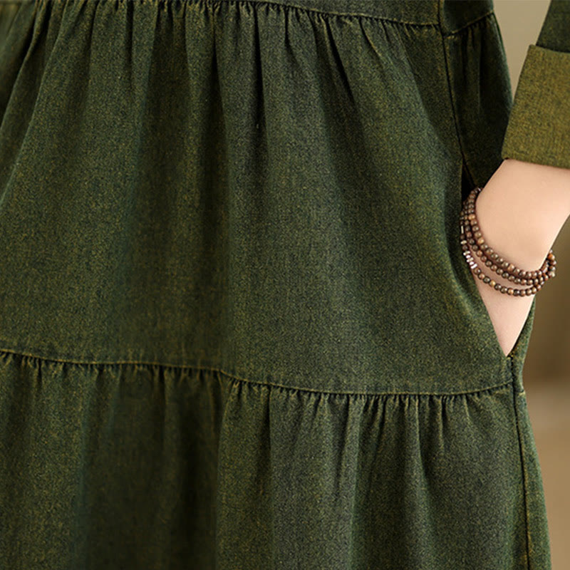 Sukienka maxi damska z długimi rękawami i kieszeniami, w kolorze ciemnooliwkowym z motywem Buddha Stones - image 12