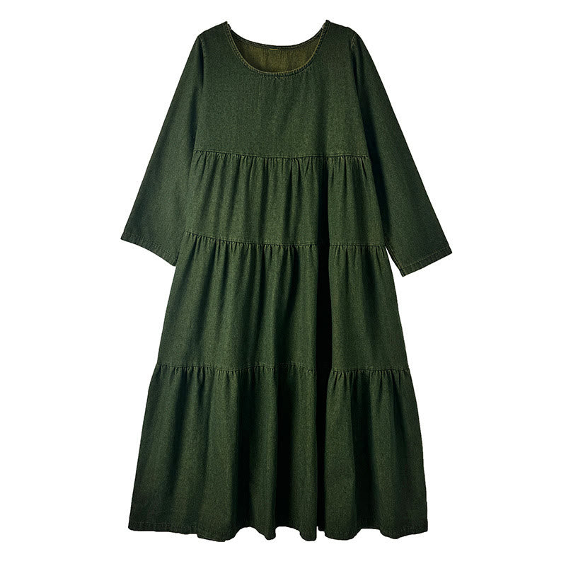 Sukienka maxi damska z długimi rękawami i kieszeniami, w kolorze ciemnooliwkowym z motywem Buddha Stones - image 13