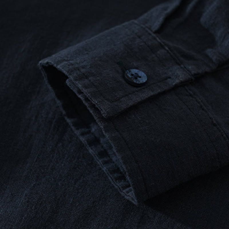 Koszula męska z długim rękawem i guzikami w jednolitym kolorze z motywem Buddha Stones, lniana - image 9