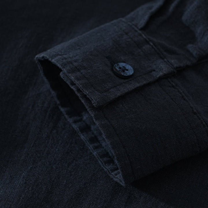 Koszula męska z długim rękawem i guzikami w jednolitym kolorze z motywem Buddha Stones, lniana - image 9