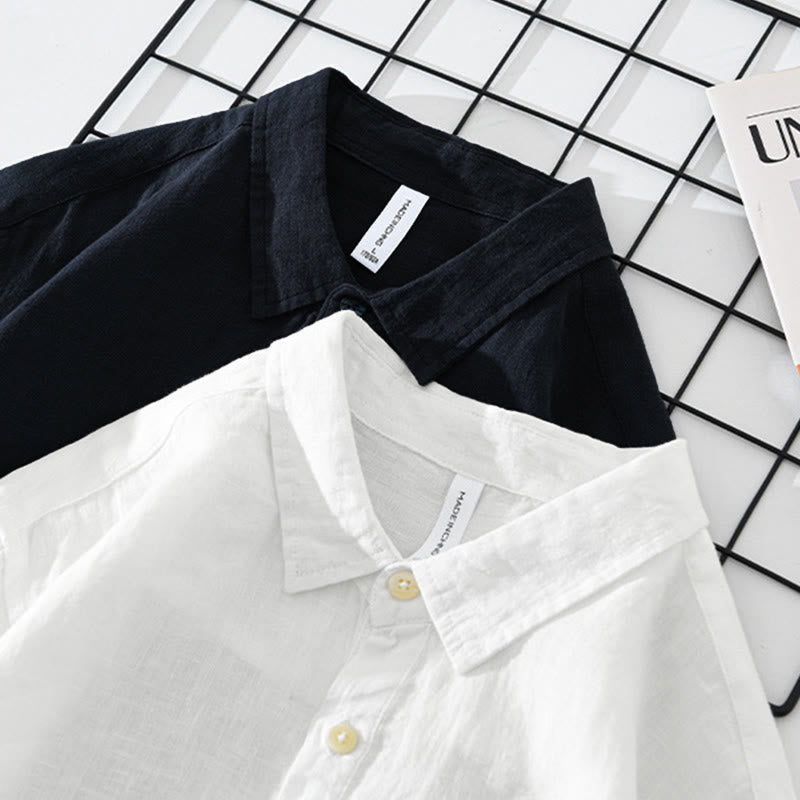 Koszula męska z długim rękawem i guzikami w jednolitym kolorze z motywem Buddha Stones, lniana - image 15