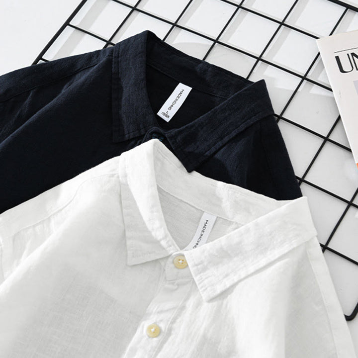 Koszula męska z długim rękawem i guzikami w jednolitym kolorze z motywem Buddha Stones, lniana - image 15