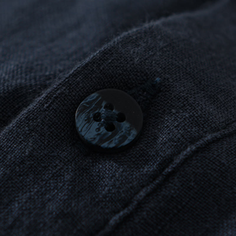 Koszula męska z długim rękawem i guzikami w jednolitym kolorze z motywem Buddha Stones, lniana - image 12