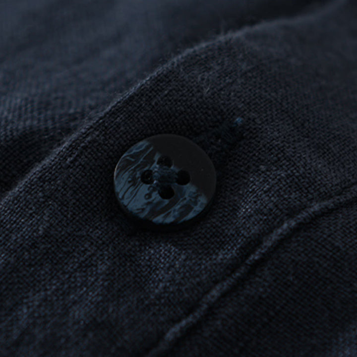 Koszula męska z długim rękawem i guzikami w jednolitym kolorze z motywem Buddha Stones, lniana - image 12