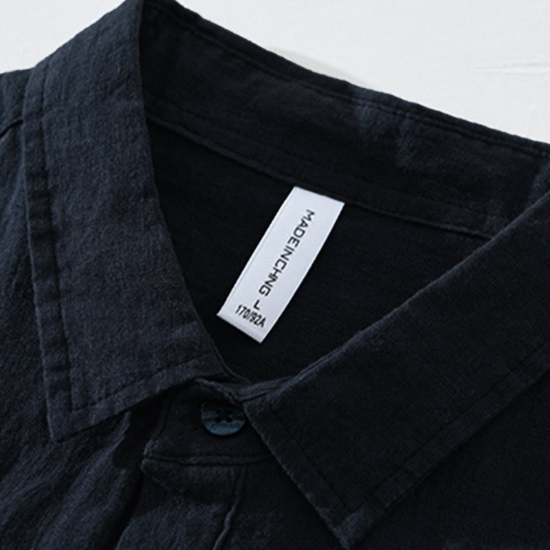 Koszula męska z długim rękawem i guzikami w jednolitym kolorze z motywem Buddha Stones, lniana - image 11