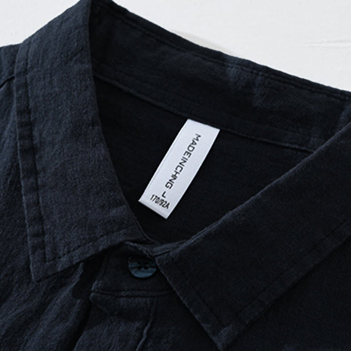 Koszula męska z długim rękawem i guzikami w jednolitym kolorze z motywem Buddha Stones, lniana - image 11