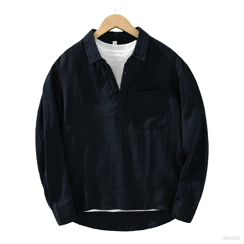 Koszula męska z długim rękawem i guzikami w jednolitym kolorze z motywem Buddha Stones, lniana - image 14