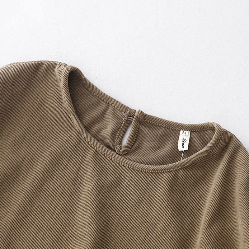 Sukienka midi z bufiastymi rękawami i sztruksowymi bufiastymi rękawami w kolorze jasnobrązowym z motywem Buddha Stones - image 3