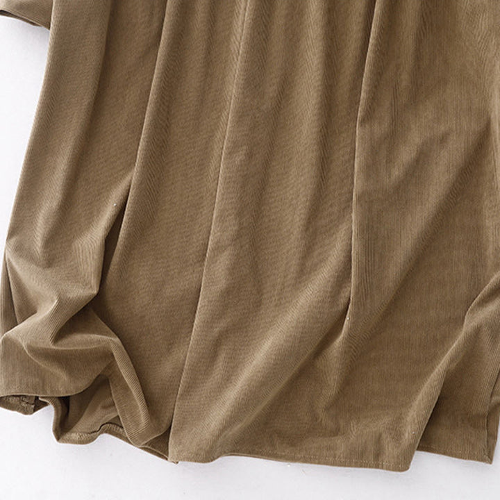 Sukienka midi z bufiastymi rękawami i sztruksowymi bufiastymi rękawami w kolorze jasnobrązowym z motywem Buddha Stones - image 13