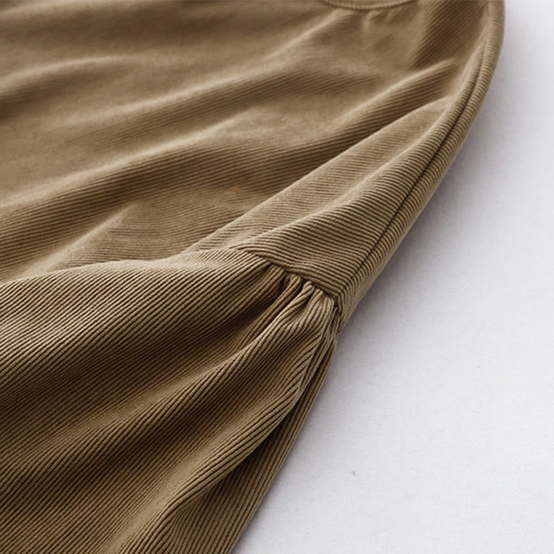 Sukienka midi z bufiastymi rękawami i sztruksowymi bufiastymi rękawami w kolorze jasnobrązowym z motywem Buddha Stones - image 9