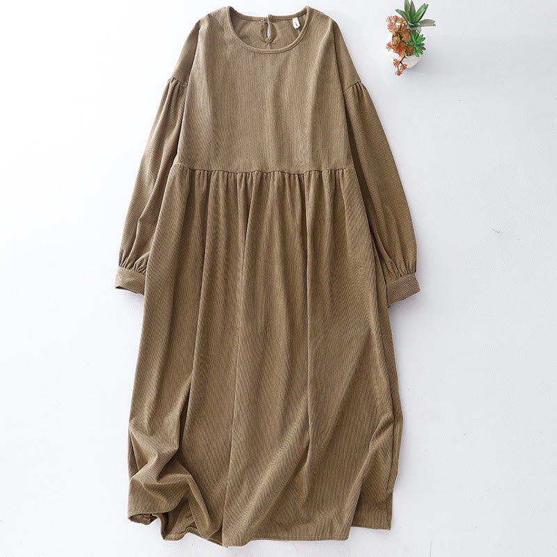 Sukienka midi z bufiastymi rękawami i sztruksowymi bufiastymi rękawami w kolorze jasnobrązowym z motywem Buddha Stones - Dębnik - US14, UK/AU18, EU46 (2XL) - image 0