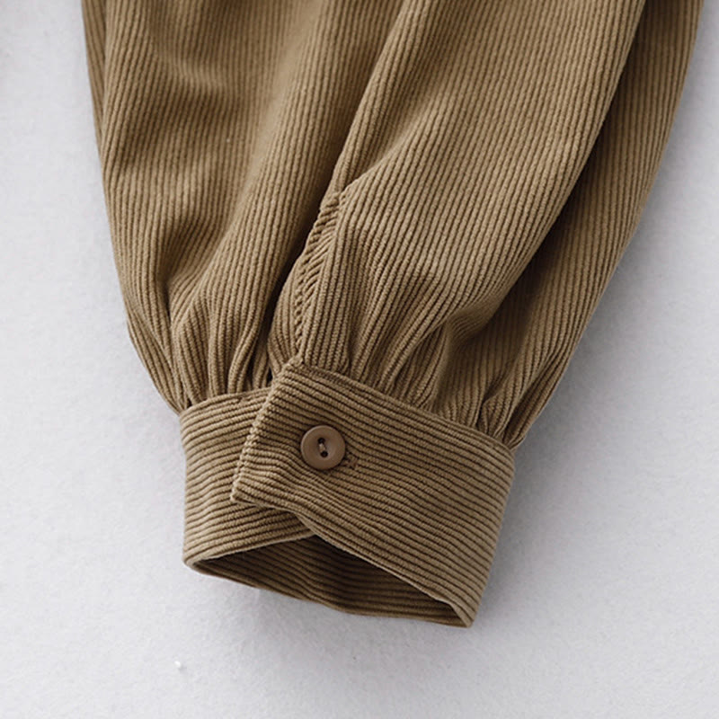 Sukienka midi z bufiastymi rękawami i sztruksowymi bufiastymi rękawami w kolorze jasnobrązowym z motywem Buddha Stones - image 8