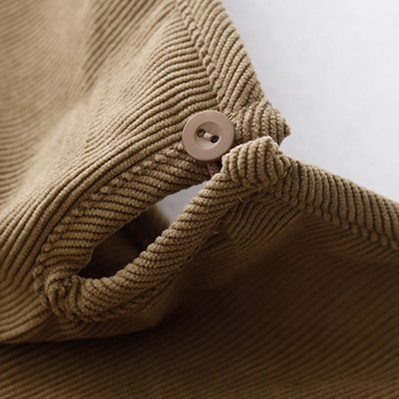 Sukienka midi z bufiastymi rękawami i sztruksowymi bufiastymi rękawami w kolorze jasnobrązowym z motywem Buddha Stones - image 4