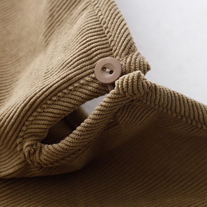 Sukienka midi z bufiastymi rękawami i sztruksowymi bufiastymi rękawami w kolorze jasnobrązowym z motywem Buddha Stones - image 4