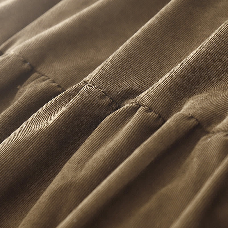 Sukienka midi z długim rękawem i kieszeniami, z kołnierzykiem Piotrusia Pana i motywem Buddha Stones , z guzikami i sztruksu - image 6