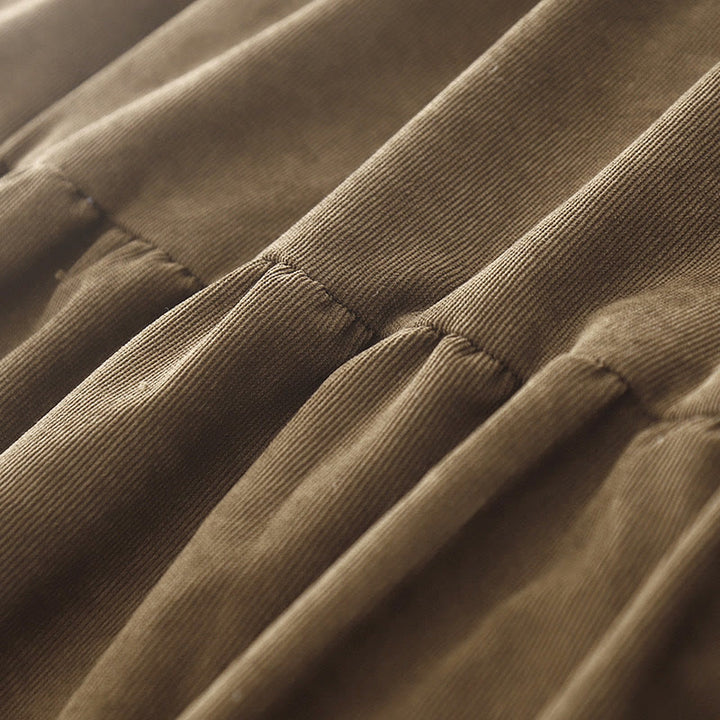 Sukienka midi z długim rękawem i kieszeniami, z kołnierzykiem Piotrusia Pana i motywem Buddha Stones , z guzikami i sztruksu - image 6