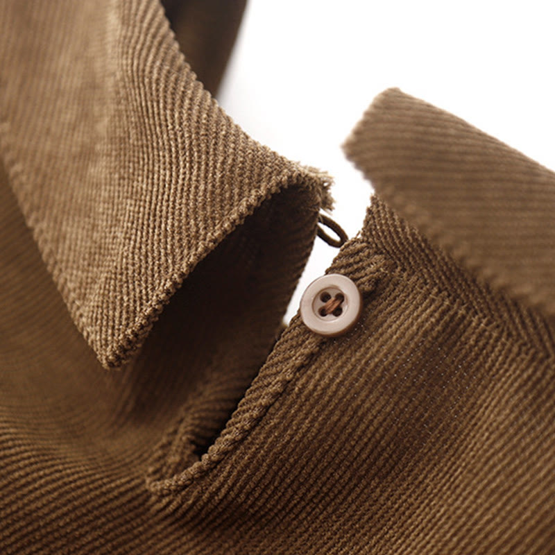 Sukienka midi z długim rękawem i kieszeniami, z kołnierzykiem Piotrusia Pana i motywem Buddha Stones , z guzikami i sztruksu - image 4