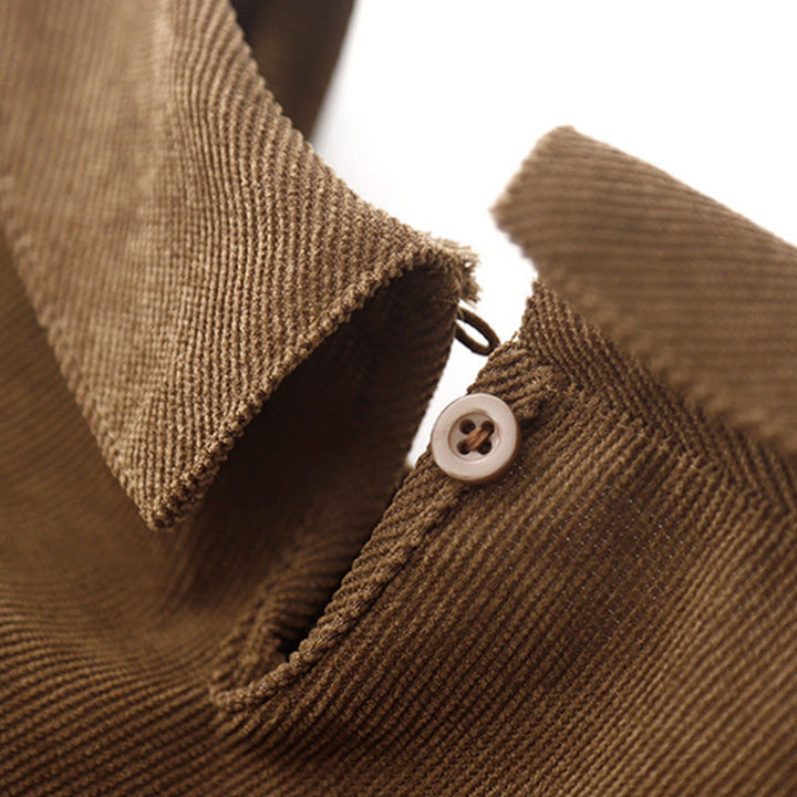 Sukienka midi z długim rękawem i kieszeniami, z kołnierzykiem Piotrusia Pana i motywem Buddha Stones , z guzikami i sztruksu - image 4