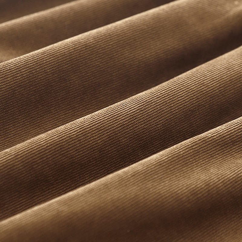 Sukienka midi z długim rękawem i kieszeniami, z kołnierzykiem Piotrusia Pana i motywem Buddha Stones , z guzikami i sztruksu - image 8