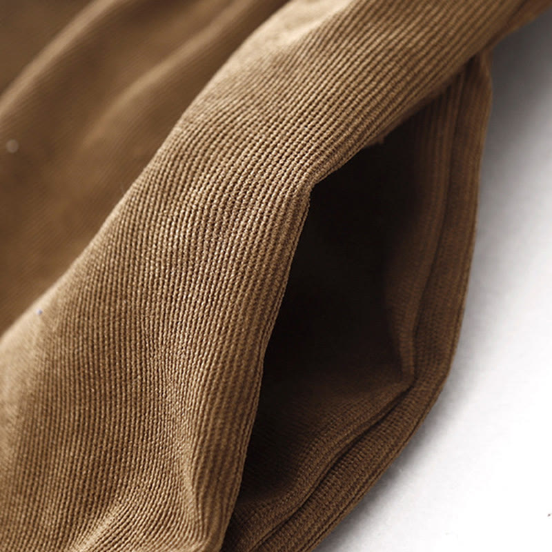 Sukienka midi z długim rękawem i kieszeniami, z kołnierzykiem Piotrusia Pana i motywem Buddha Stones , z guzikami i sztruksu - image 5