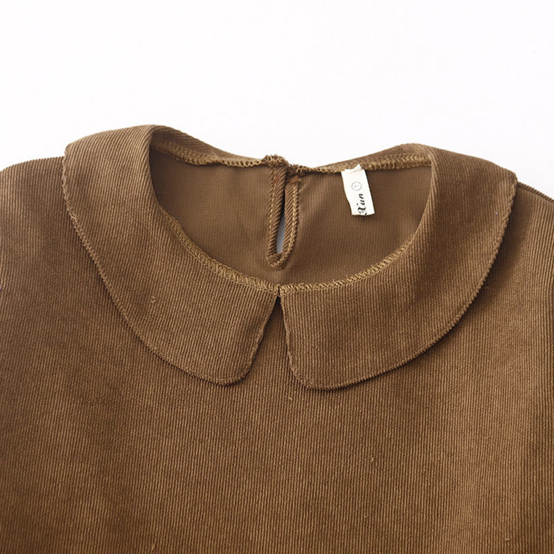 Sukienka midi z długim rękawem i kieszeniami, z kołnierzykiem Piotrusia Pana i motywem Buddha Stones , z guzikami i sztruksu - image 3