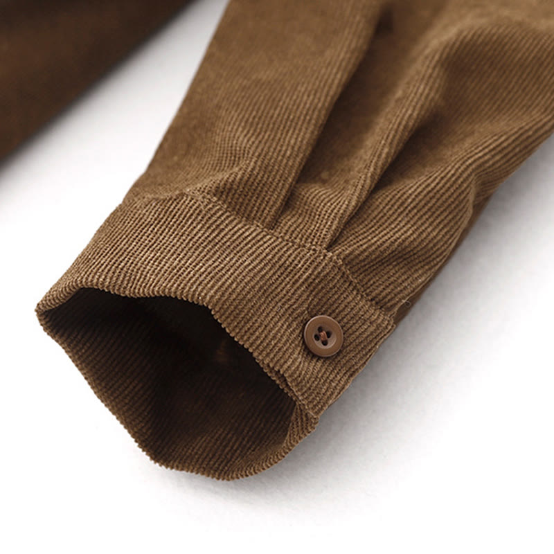 Sukienka midi z długim rękawem i kieszeniami, z kołnierzykiem Piotrusia Pana i motywem Buddha Stones , z guzikami i sztruksu - image 9