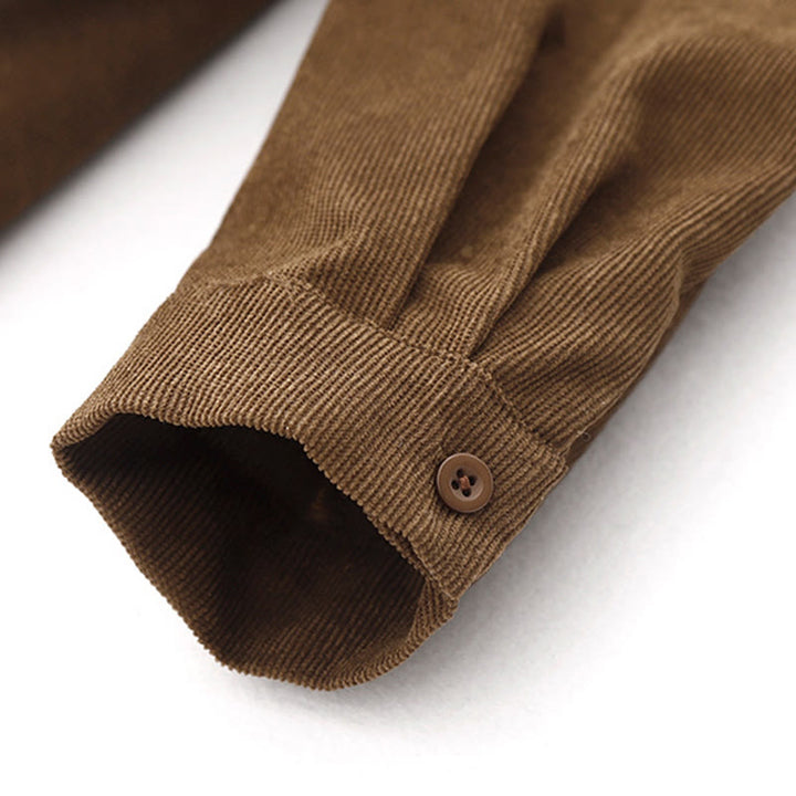 Sukienka midi z długim rękawem i kieszeniami, z kołnierzykiem Piotrusia Pana i motywem Buddha Stones , z guzikami i sztruksu - image 9