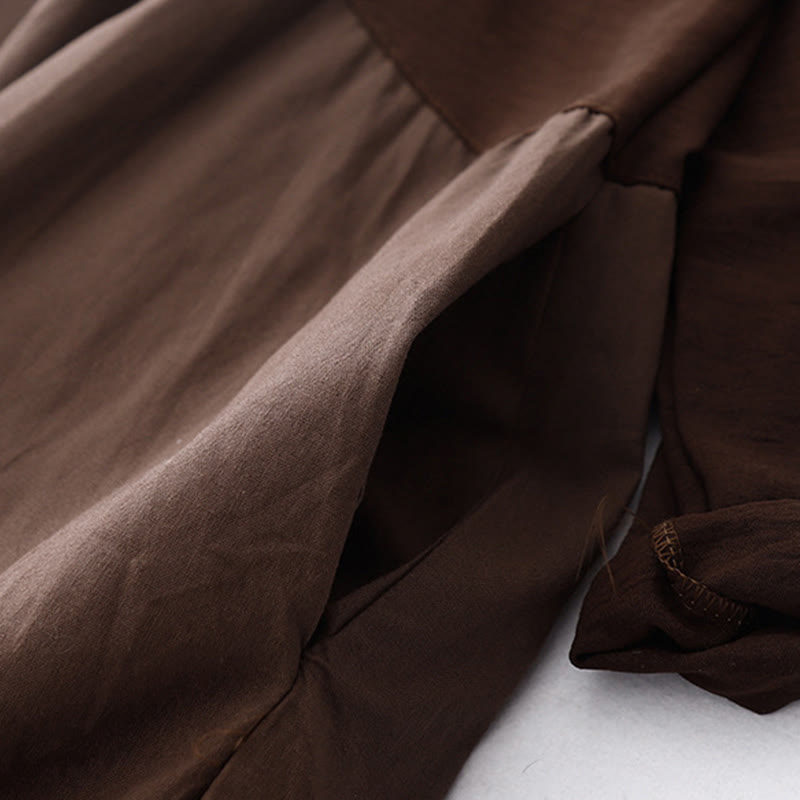 Sukienka midi Buddha Stones z długimi rękawami i prostymi klapami, z kieszeniami i wiosennymi wzorami - image 3