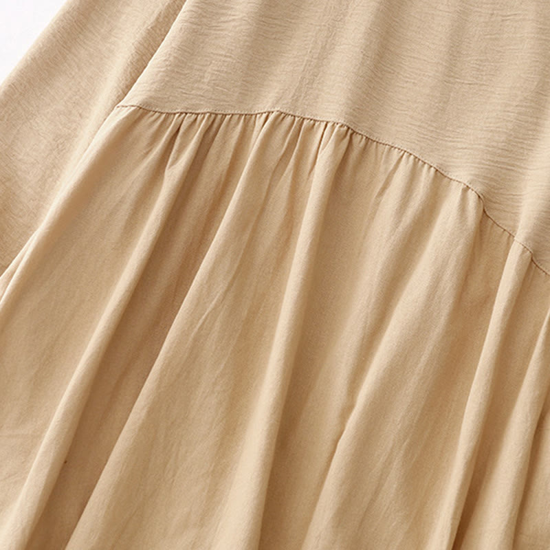 Sukienka midi Buddha Stones z długimi rękawami i prostymi klapami, z kieszeniami i wiosennymi wzorami - image 13