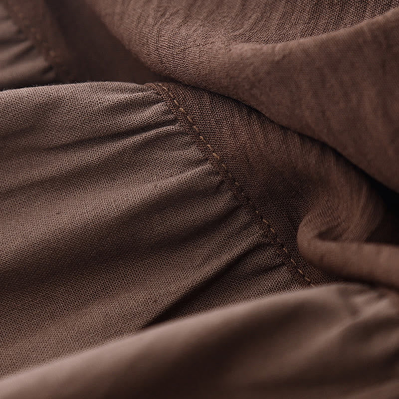 Sukienka midi Buddha Stones z długimi rękawami i prostymi klapami, z kieszeniami i wiosennymi wzorami - image 2