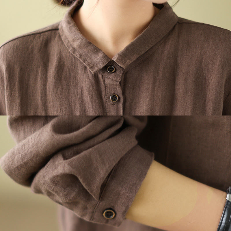 Koszula damska z długim rękawem z bawełny i lnu "Buddha Stones" w swobodnym, prostym kroju - image 14