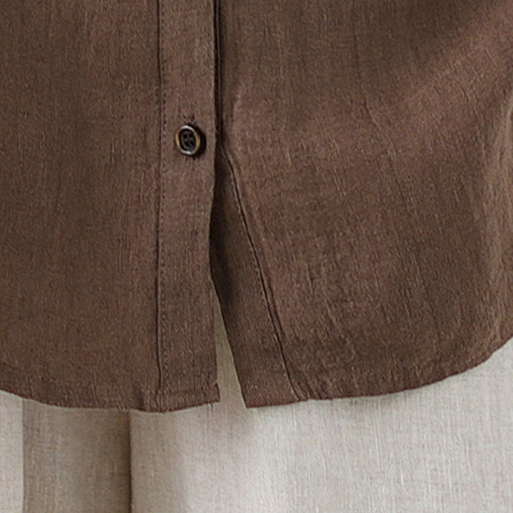 Koszula damska z długim rękawem z bawełny i lnu "Buddha Stones" w swobodnym, prostym kroju - image 16