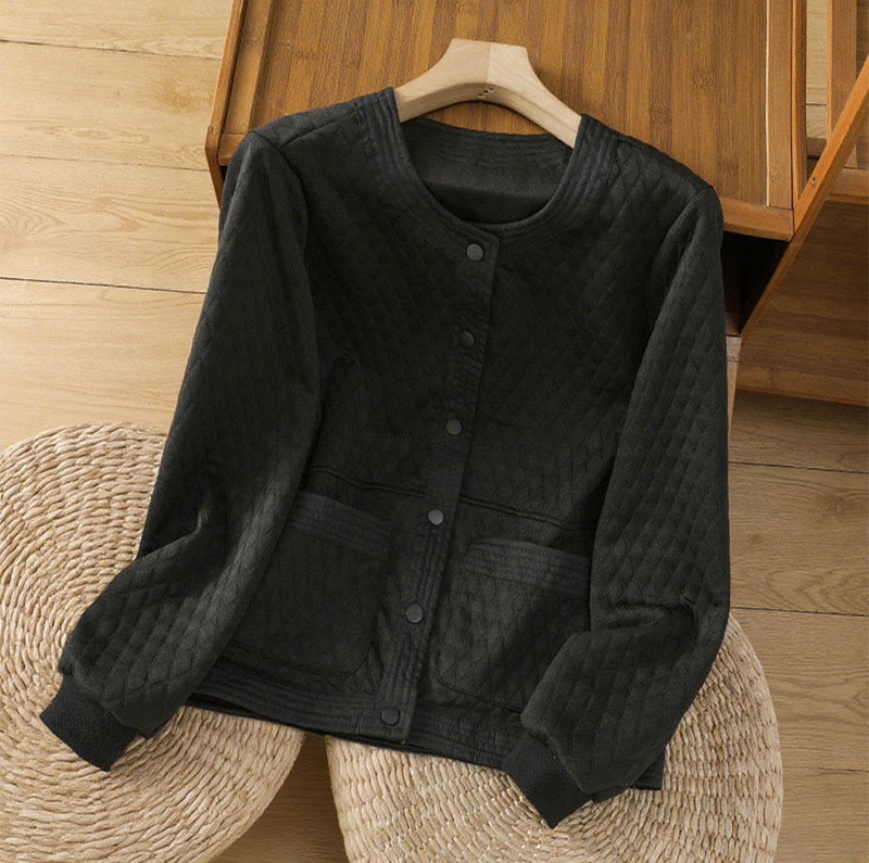 Kurtka damska z długim rękawem i kieszeniami z bawełny Buddha Stones Retro Plain - Czarny - US12, UK/AU16, EU44 (3XL) - image 15