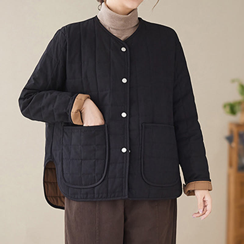 Płaszcz damski z grubej bawełny z długim rękawem i kieszeniami w stylu retro z Buddha Stones - Czarny - US14, UK/AU18, EU46 (2XL) - image 1