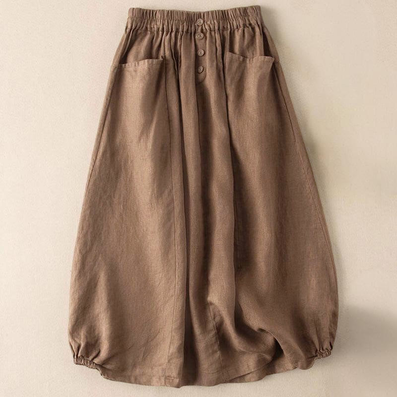 Letnia spódnica damska z kieszeniami i guzikami w jednolitym kolorze z elastycznym pasem i Buddha Stones, długość 7-8 - DarkGoldenrod - US16, UK/AU20, EU48 (5XL) - image 1