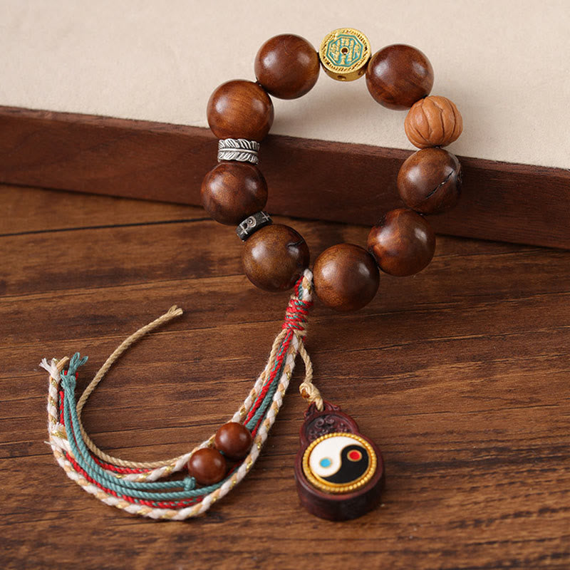 Bransoletka z Buddha Stones z drewna jujube uderzonego piorunem, yin yang, szczęścia - image 2