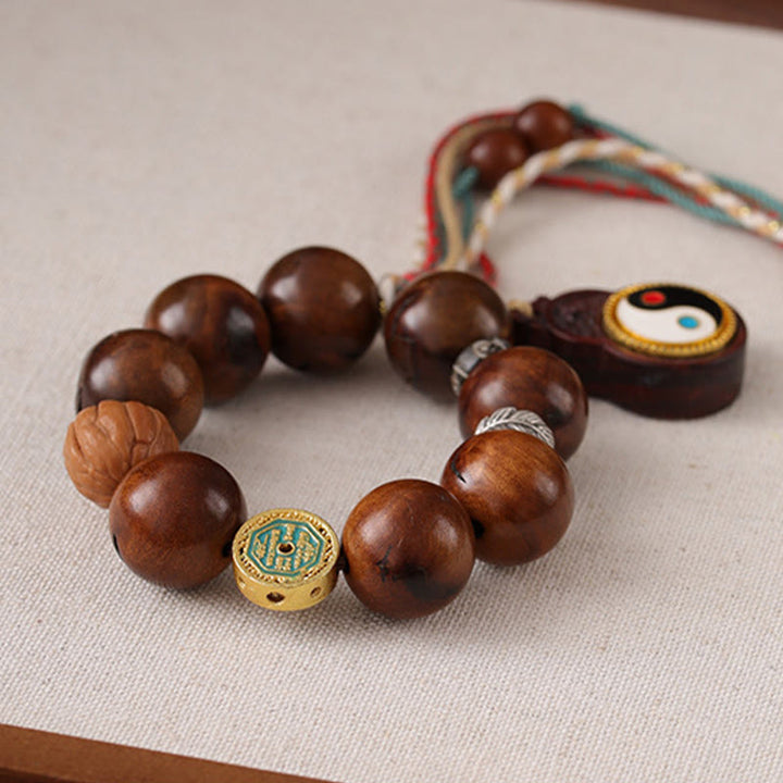 Bransoletka z Buddha Stones z drewna jujube uderzonego piorunem, yin yang, szczęścia - image 3