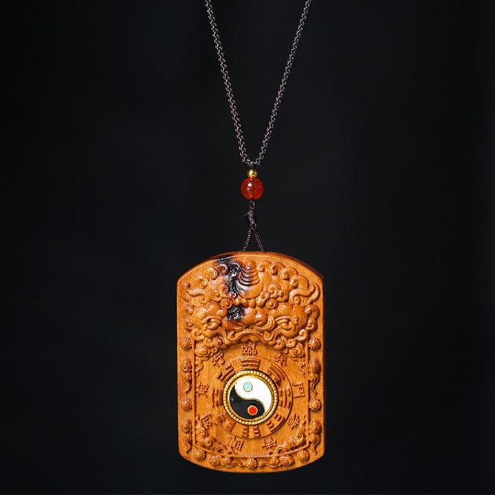 Naszyjnik z Buddha Stones z piorunem uderzonym w drewno Jujube, smok Yin Yang Bagua, ochrona - image 4