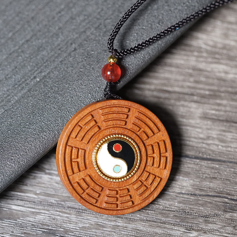 Naszyjnik z Buddha Stones z wisiorkiem z drewna Jujube uderzonego piorunem Yin Yang Bagua - Drewno Jujube uderzone piorunem - image 1