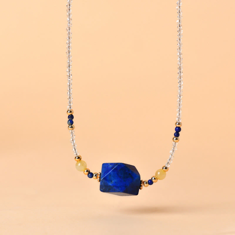 Naszyjnik z wisiorkiem do medytacji i uzdrawiania z Buddha Stones z białego kryształu lazurytu i lapis lazuli - image 1