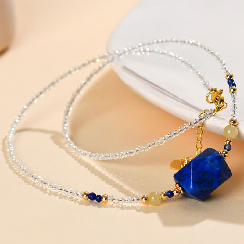 Naszyjnik z wisiorkiem do medytacji i uzdrawiania z Buddha Stones z białego kryształu lazurytu i lapis lazuli - image 7