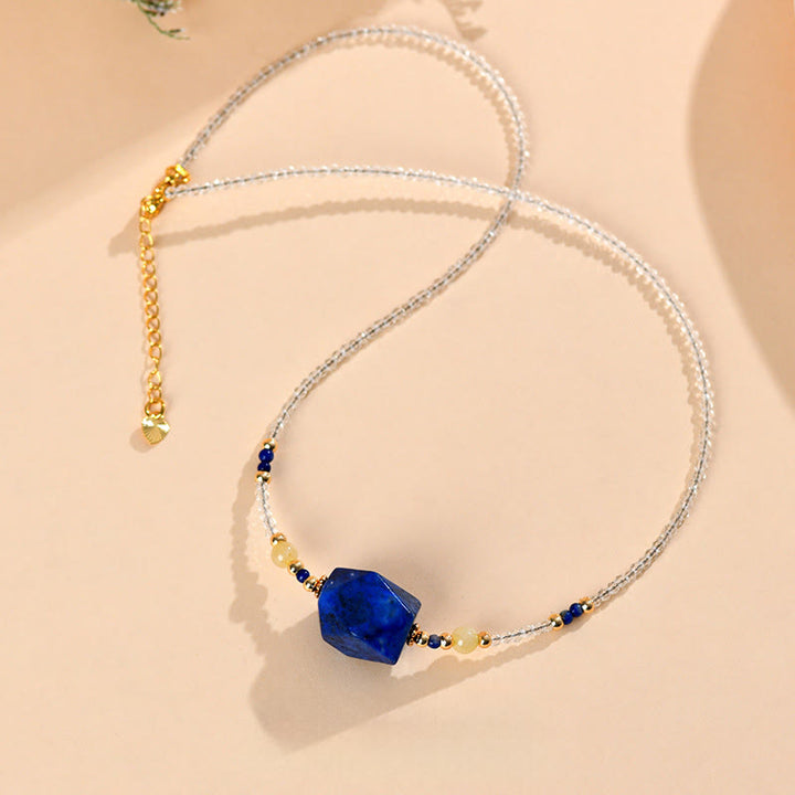 Naszyjnik z wisiorkiem do medytacji i uzdrawiania z Buddha Stones z białego kryształu lazurytu i lapis lazuli - image 2